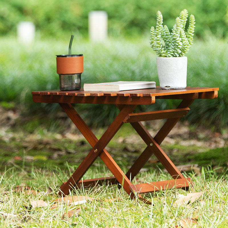 Winston Porter Andehsha Patio Outdoor Small Folding Table Side Table Wood Tea Table Portable Table for Garden Backyard Wayfair